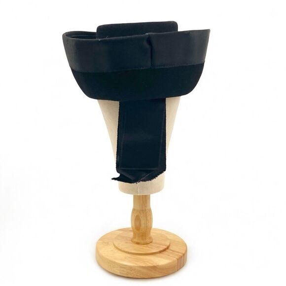 Vintage 1950s Carol Black Velour Breton Hat Wide Satin Band New York Creation - Picture 6 of 14